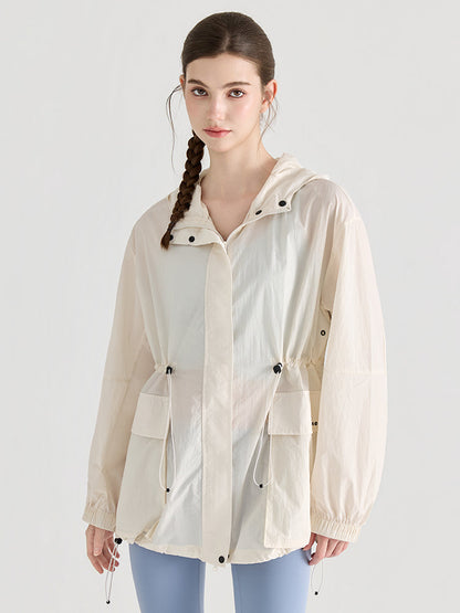 UVカット ロング丈 ポケット付き フード付き ウィンドブレーカー
